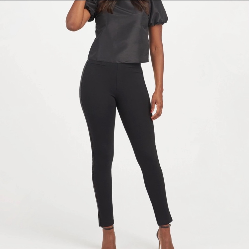 Spanx Black Pant Sequin Tuxedo Skinny Pant-Small Tall - Picture 7 of 12